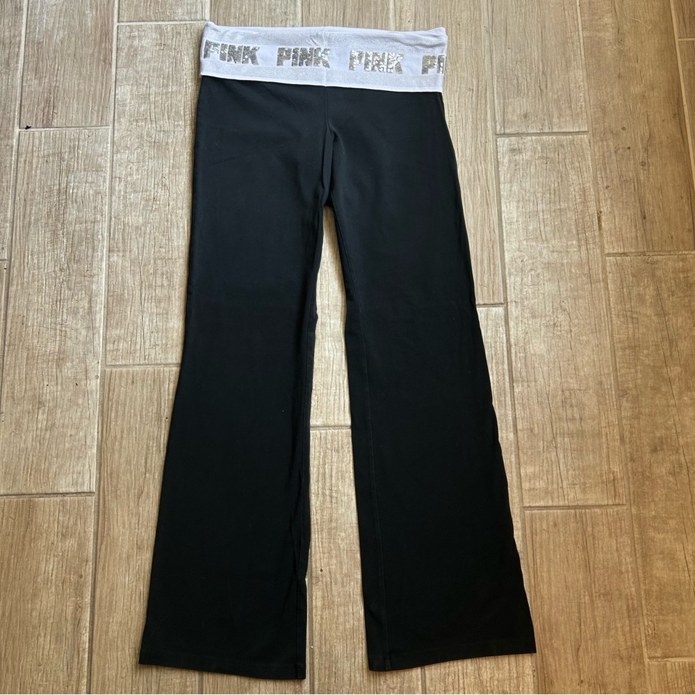 PINK Victorias Secret Flare Sequin Foldover Waistband Leggings size Large